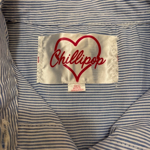 Blue & white striped button down w/ cold shoulder - Picture 2 of 3